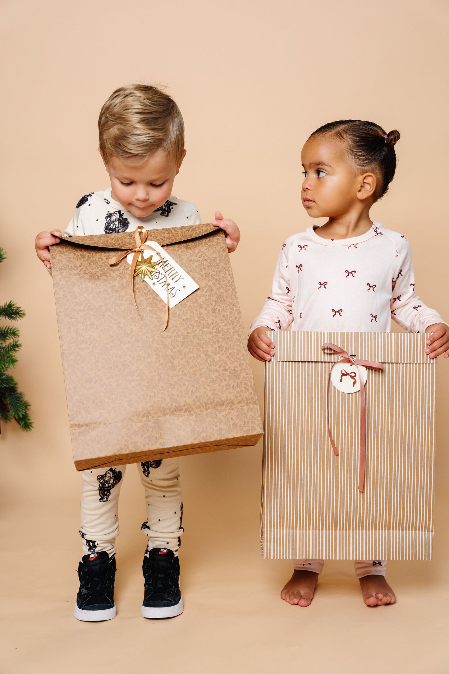 'Kraft Stripe' Gift Bags with Ribbon -- Set of 6