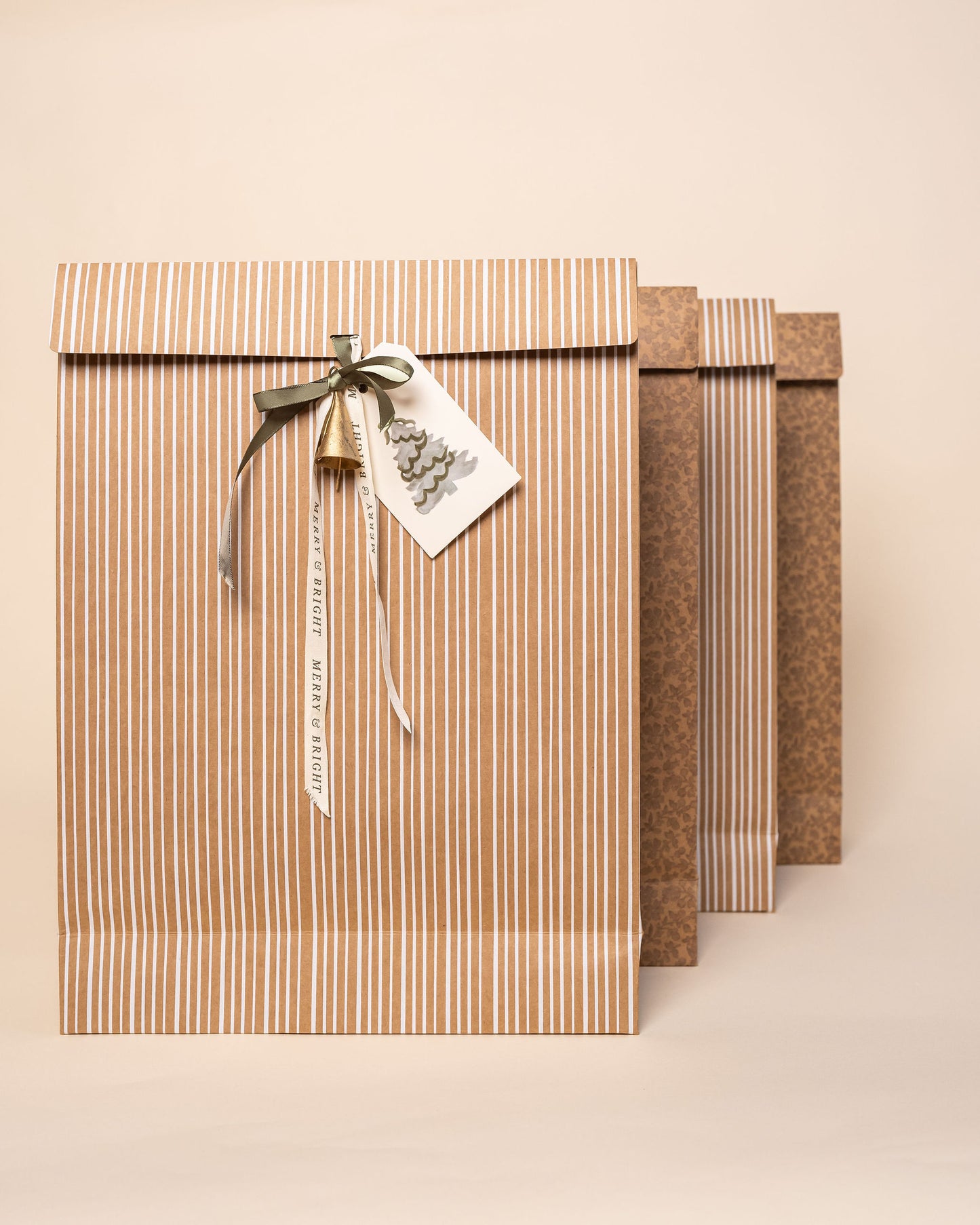 'Kraft Stripe' Gift Bags with Ribbon -- Set of 6